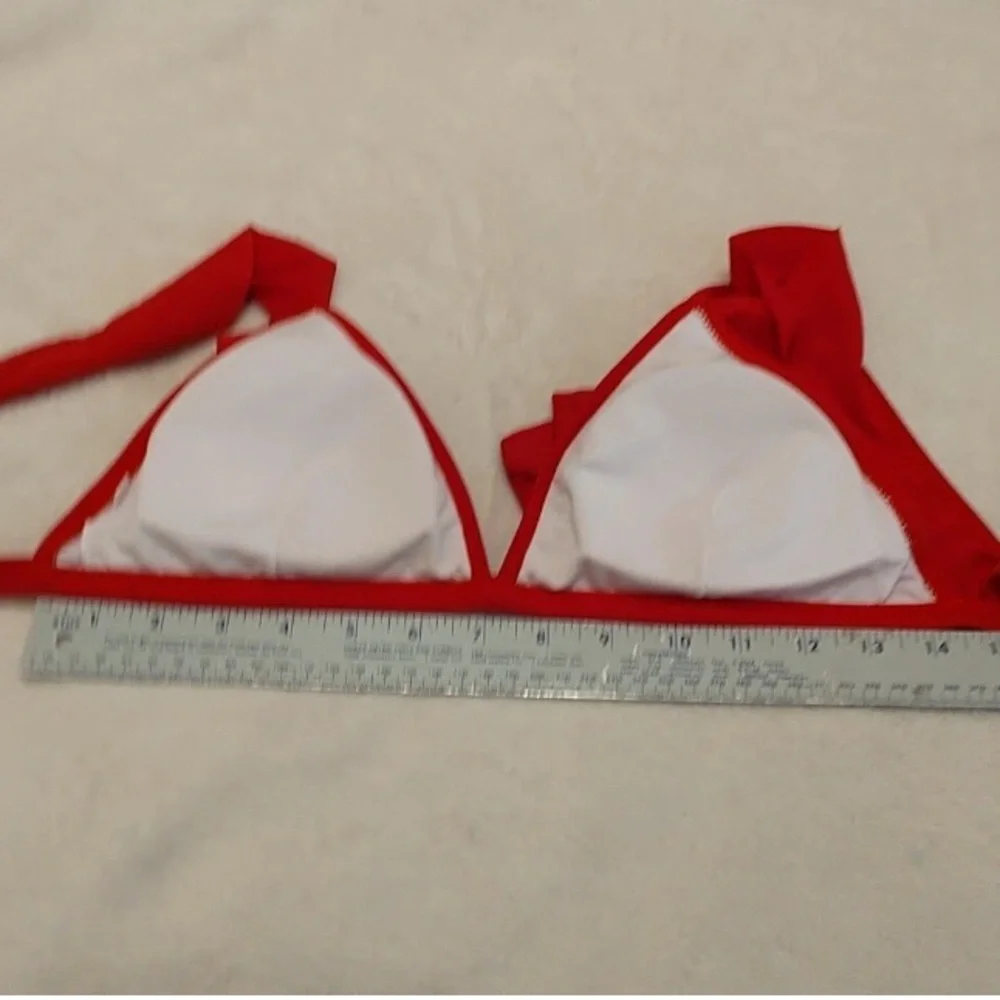 SHEIN Vibrant Red Ruffle Bikini Top